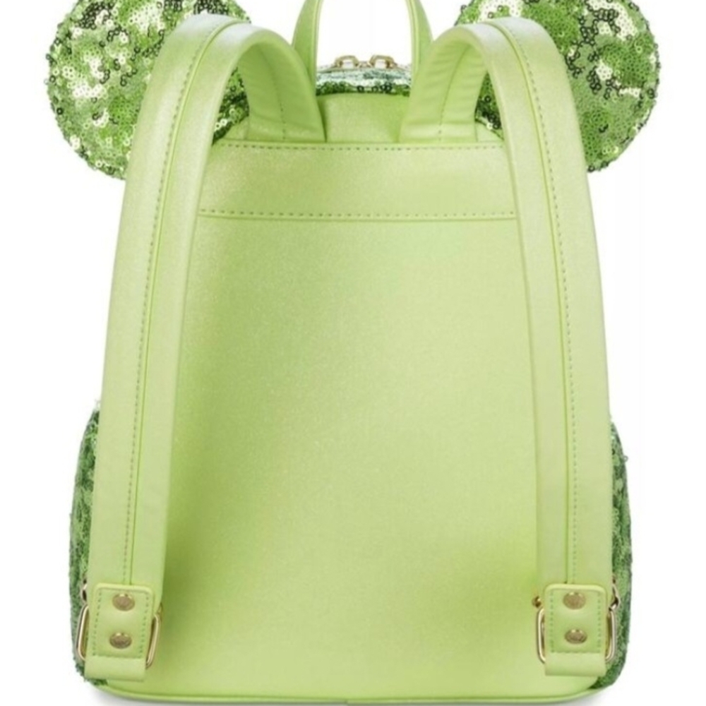 Loungefly Green Sequin Hidden Mickey Backpack aka Green Sequin Tinkerbell Bag. - Picture 2 of 3